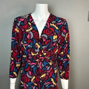 Anne Klein Colorful Midi Dress Womens 1X Multicolor Artsy Eclectic Office